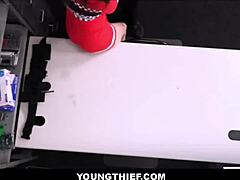 skinny teen shoplifter climaxes hard with four big cock officers