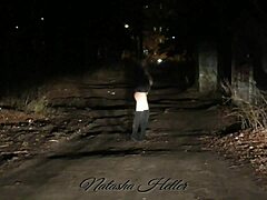 autumn naked walk with pretty young girl