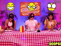 Kinky ebony contestant straps on to dominate her rivals