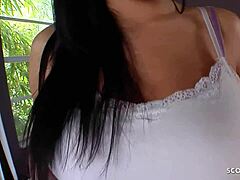 pickup leads busty teen to casting sex with condom and monster cock