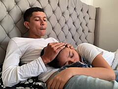 padrastro pervertido shoves his big cock in my mouth until he cums with tattoo action