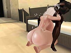 Bimbo snowbunny takes deepthroat blowjob from big black cock