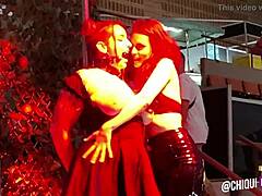 Fat Chick from Public Crowd Gets Erotic Wax Play on Outdoor Stage in Spanish Heat!