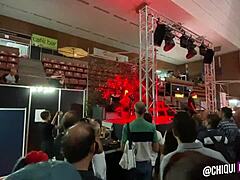 Fat Chick from Public Crowd Gets Erotic Wax Play on Outdoor Stage in Spanish Heat!