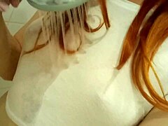 Tattooed Redhead Teen 18+ Bathing in Shower