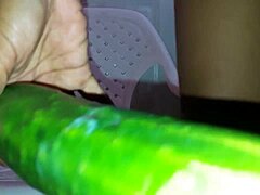 Mel explores masturbation with a cucumber as young ebony uses toys solo.