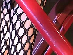 Wanna watch this brunette slut in fishnets take two cocks in heels? Join us!