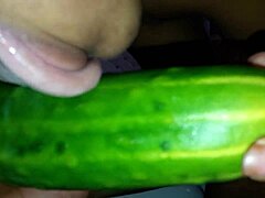 Mel explores masturbation with a cucumber as young ebony uses toys solo.