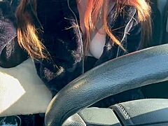 Artemisia love flashes big tits in car