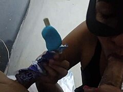 Luna Ferrari sucking stepson's dick and getting cum in mouth.