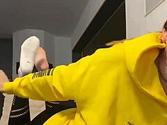 enjoy the sight of barefoot dirty socks feet