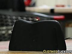 European Glamour Slut in Clothed 3some with Big Cock Cumshot