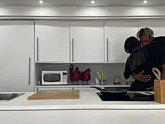 why's this big ass latina milf getting pounded by her boyfriend's friend in his kitchen?