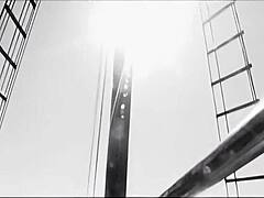 Sensual lesbian intercourse on boat with feet and kissing