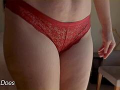 Wife tries on various panties in homemade setting