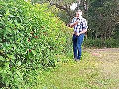 Huge cock handjob in farm pov