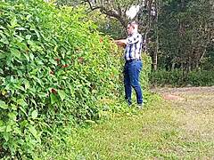 Huge cock handjob in farm pov