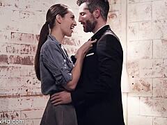 The hot long-legged brunette is fucking her boss passionately