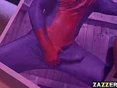 Black cat cosplay sucks spidey's monster cock deep