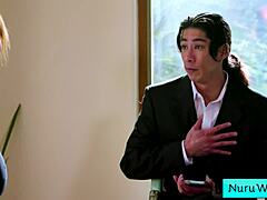 sexy big tit blonde masseuse explains nuru to client - lauren phillips david lee