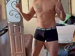 Feeling excited as this young mexican bodybuilder gets naked for me in homemade voyeur fetish