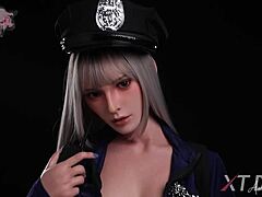 Feeling the thrill with Hannah, the blonde police officer sex doll.