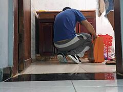 Wife Teases Plumber Neighbor in Miniskirt Without Panties for Cuckold Ride!