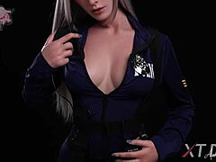 Feeling the thrill with Hannah, the blonde police officer sex doll.