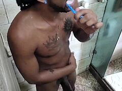 joão the naughty fucks the tasty black babe nicoly carioca in the shower for the first time!