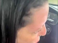 Slut swallows monster cock cum.