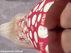 horny latina blonde in little dress shows big curvy ass and hairy pussy.