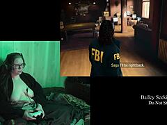 She plays Alan Wake 2 naked with big tits.