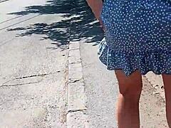 Publicly naked on the street flashing ass and nude milf body.