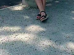 Publicly naked on the street flashing ass and nude milf body.