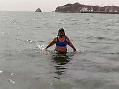 This chubby Latina has the biggest ass on the beach, so sexy