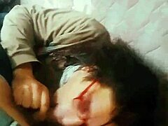 Girlfriend gives deep throat oral on balcony