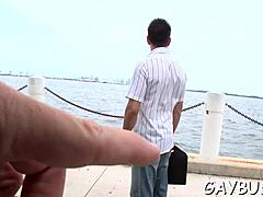 Spruce hunk lured into wild blowjob with gay 😏