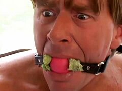 slutty brunette drinks cum after deepthroat on monster cock