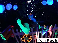 Romi Rain And Dani Have Lesbian Fun Under Black Light!