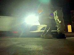 ebony babe gives sloppy blowjob in beale street garage