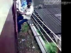 Young girl bent over hard in public quarantine