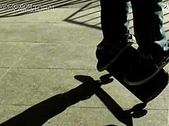 Young girl bent over hard in public quarantine