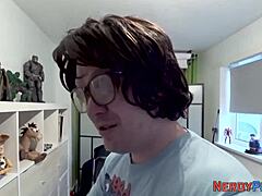 Big Tit Slut Passionately Swallows Nerd's Dick