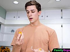 Invisible step-brother sneaks into laundry room for deepthroat blowjob and rimjob fuck with curvy sister in skirt. Family fantasy unfolds with intense orgasm.