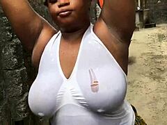 I helped this bitch with massive tits get fucked hard outdoor, wow her natural boobs are huge