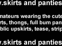 Hot Little 18+ Babe Flashing Amateur Panties in Skirt Upskirt While Jerking Off