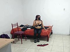 Curvy nurse dances sensually for neighbor's kinky roleplay.