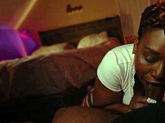 curvy ebony babe bends over for quick sloppy blowjob