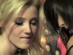 blonde fantasizes lesbian sex, approaches brunette with wet toy