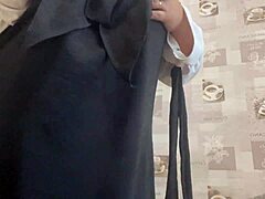 Syrian milf intensely caresses wet pussy in panties